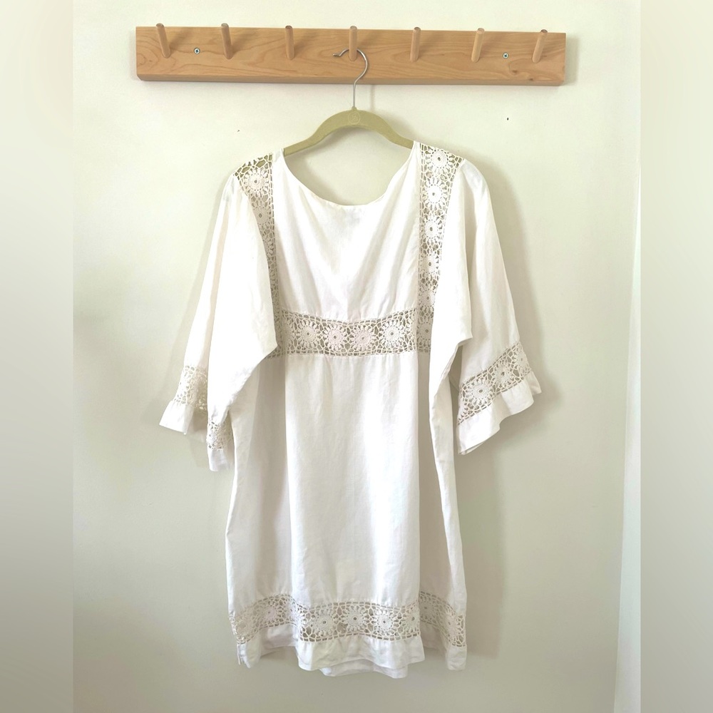 Place Nationale White Eyelet Crochet Trim Tunic Dress